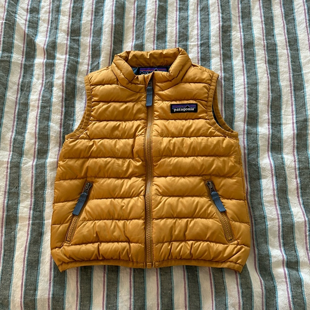 Patagonia Baby Down Sweater Vest | Gold and Slate Blue | 12-18 months